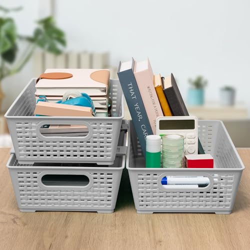 Stackable Woven Plastic Basket (Gray)