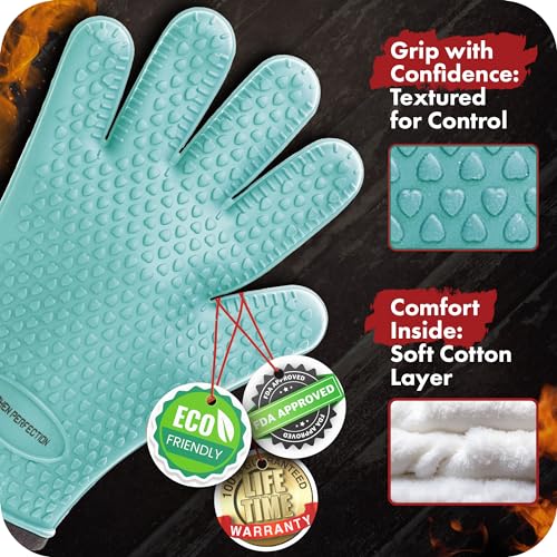 Silicone Smoker BBQ Gloves (Turquoise / One Size Fits Most)
