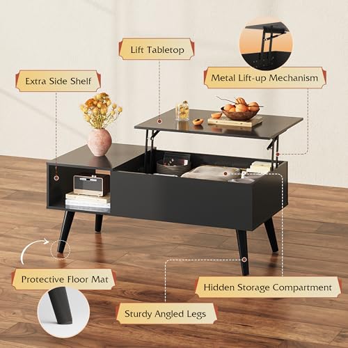 Lift Top Coffee Table with Hidden Storage (Aged Black / 39")