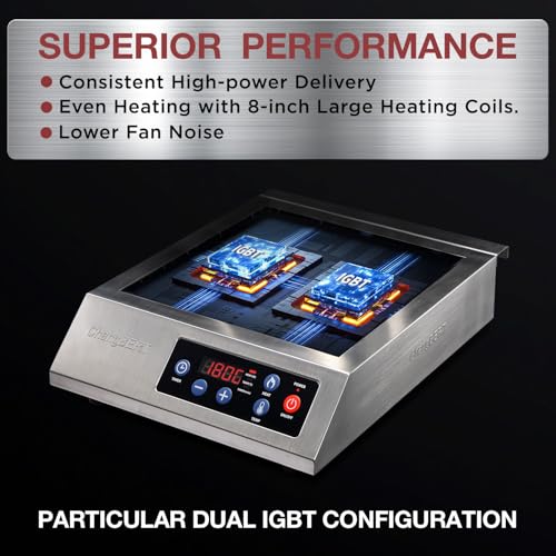 Portable Induction Cooktop 1800W NSF Certified Commercial Range Powerful Countertop Burner Pro Chef Professional Hot Plate Premium Stainless Steel Housing Schott Glass 10 Hours Timer (FlameCold Series 1800W)