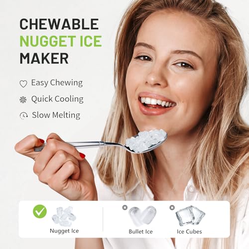 Nugget Countertop Ice Maker with Soft Chewable Ice 40Lbs (40 lb/24 Hours / Silver)