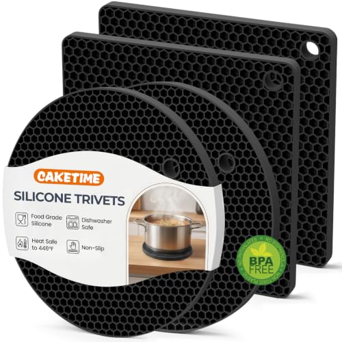 Silicone Trivets for Hot Dishes (Black: Square & Round)