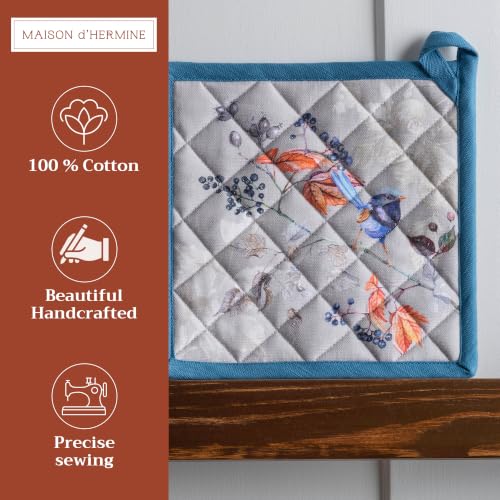 Pot Holders 100% Cotton Potholders (037 - Equinoxe - Grey / 8" x 8" (Pot Holder Pack of 2))