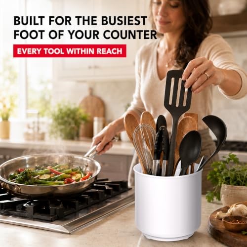 Plastic Rotating White Utensil Holder for Kitchen Counter (Nordic White)