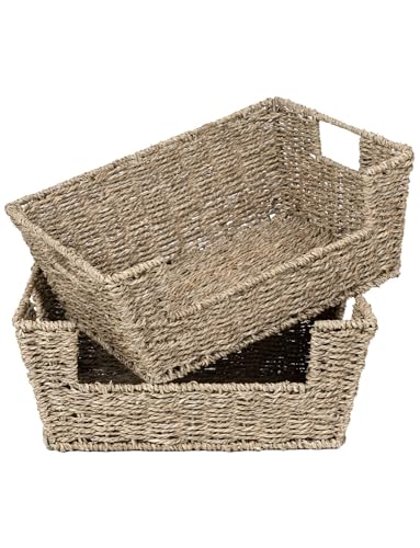 Pantry Baskets for Organizing (Natural(Seagrass) / 13 ½"L x 10 ¾"W x 5"H)