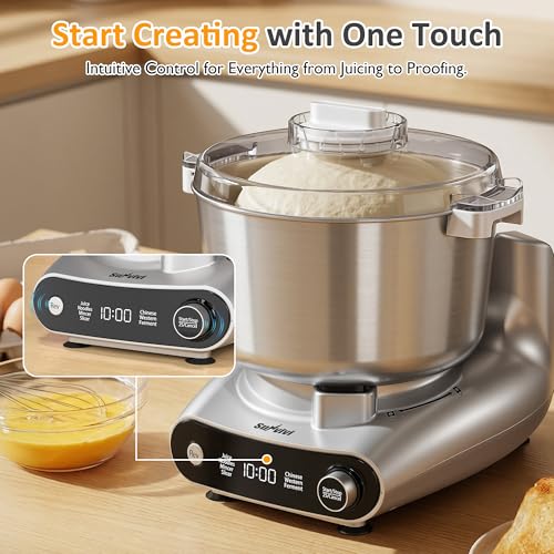 4-in-1 Multifunctional Stand Mixer, Electric Dough Mixer with 5.3 Quart Stainless Steel Bowl, Electric Stand Mixer for Baking & Home Cooking, with Meat Grinder, Juice Blender & Salad Maker (Silver)