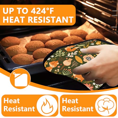 Fox Flower Oven Mitts and Pot Holders Sets 4Pcs (Fox Flower)