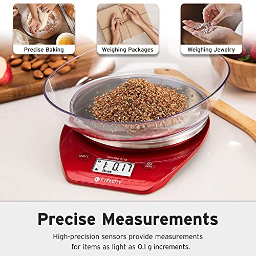 Food Kitchen Scale with Bowl (Chili Red / 11lb / 11lb)