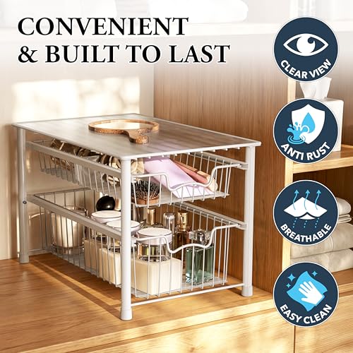 Stackable Sliding Basket Organizer Drawer (2-tier / White)