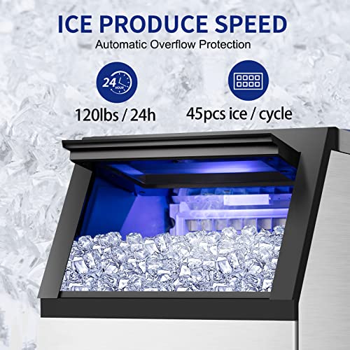 Commercial Ice Maker Machine 120Lbs (Clear Ice Cubes - 120LBS/24H)