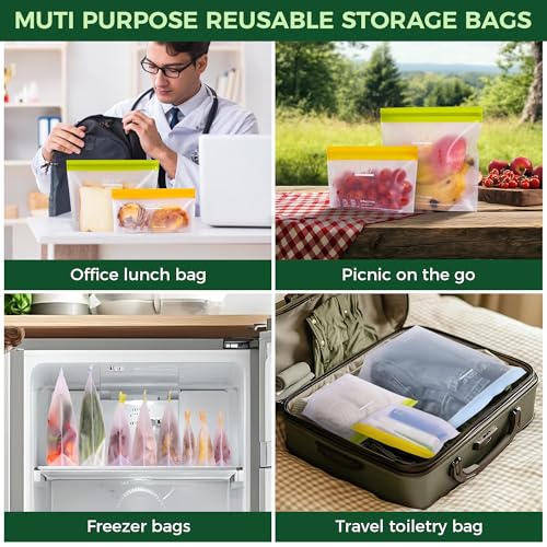 8 Pack Stand Up Reusable Half Gallon Freezer Bags Dishwasher Safe (8 Pack Half Gallon Bags)