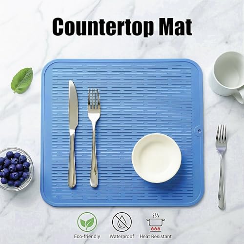 Silicone Dish Drying Mat for Multiple Usage (Lichen Blue / 18"L x 16"W)