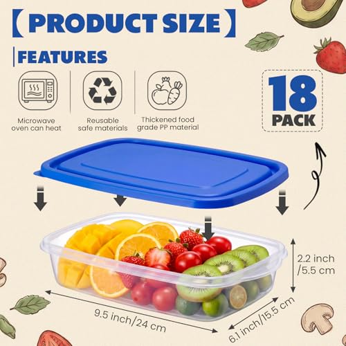 18 Pcs 33 oz Plastic Food Storage Containers with Lids (Dark Blue)