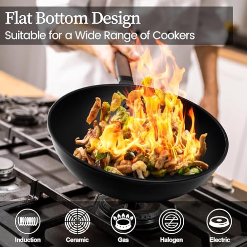 13 Inch Wok with Glass Lid & Silicone Spatula