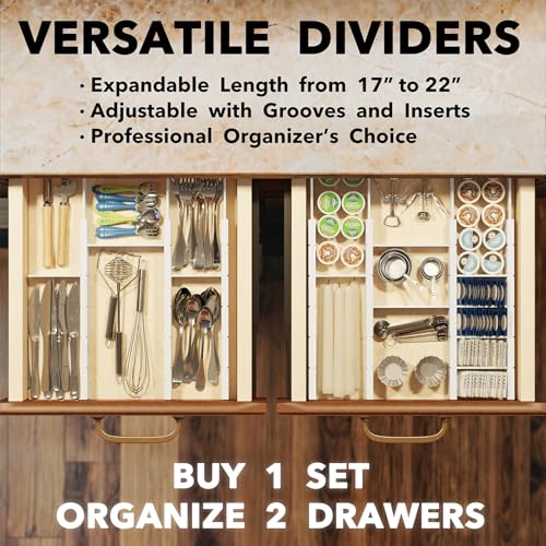 Bamboo Drawer Dividers with Inserts and Labels (2.35''H, 17''-22''L, 7 Dividers / WHITE)