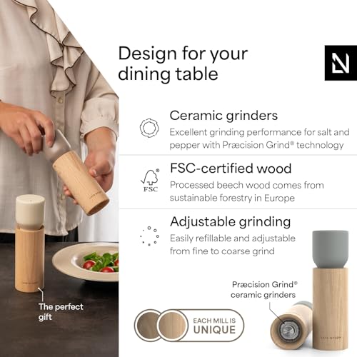 Wooden Salt and Pepper Grinder Set Manual (Ash Gray / Set of two manual grinders without wooden tray)