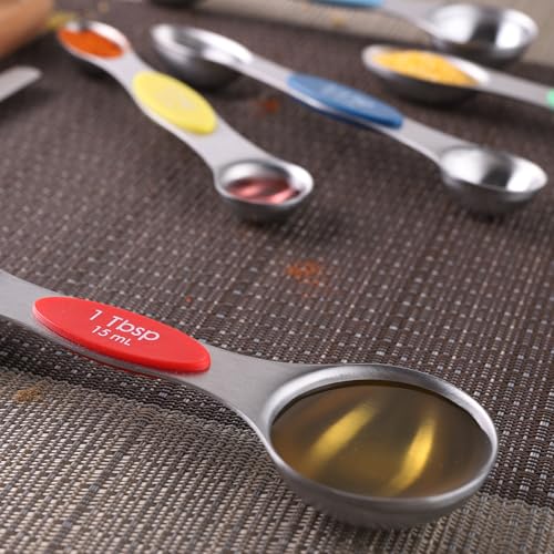 Magnetic Measuring Spoons Set of 9 Stainless Steel Dual Sided Tablespoon