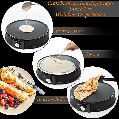 12” Electric Crepe Maker Machine (12 Inch Corded / Black / Round)