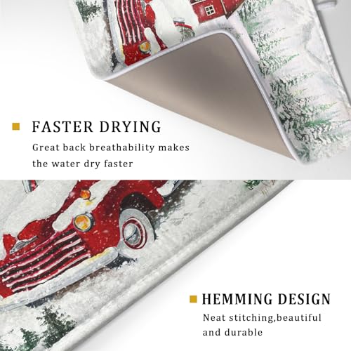 Winter Red Truck Dish Drying Mat Christmas Tree Dishes Pad 18x24 Inch Dish Drainer Rack Mats Absorbent Fast Dry Kitchen Holiday Accessories (Christmas Red Truck / 18" x 24")