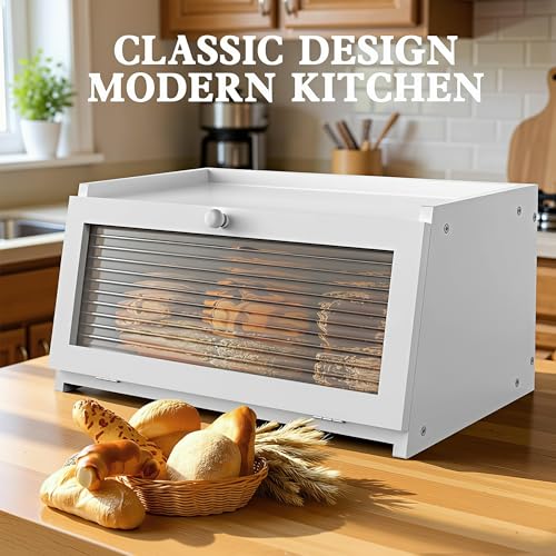 Bread Box for Kitchen Countertop (White / 1‑tier)