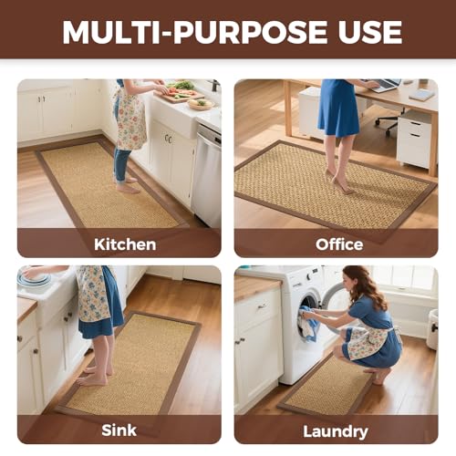 Kitchen Rugs Non Slip Washable Kitchen Mat Anti Fatigue Brown 17"x47" (5.54 Sq Ft)