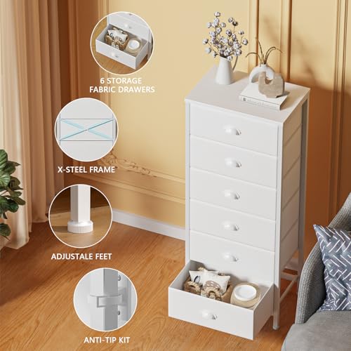 White Dresser for Bedroom (White / 11.5"D x 16"W x 39.6"H (6 Drawers))
