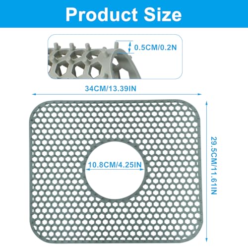 2 Pack Non Slip Kitchen Sink Mats (13.4"x11.6" Center Drain 2PC)