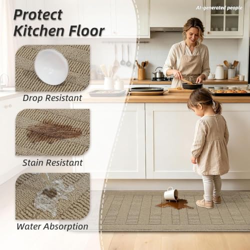 Kitchen Rugs Set of 2 Non Slip Washable 24"x36"+24"x60" (24" x 36" + 24" x 60" / Beige)