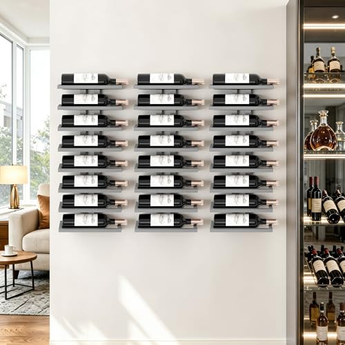 3 Set 8 Tier Wall Mount Wine Rack (3 Pack (24 Bottles) / Grey)