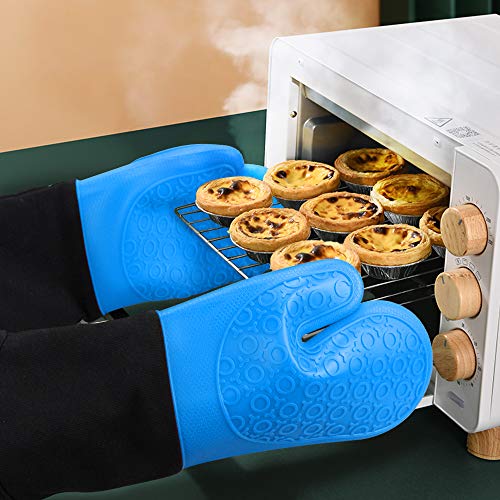 Silicone Oven Mitts (Blue & Black / 14.6in Oven Mitts)