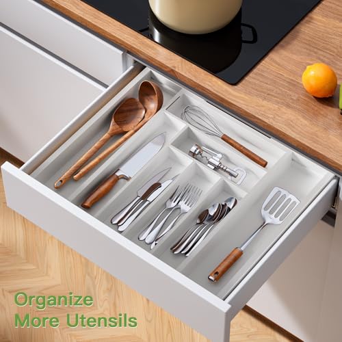 Bamboo Expandable Drawer Organizer for Utensils Holder