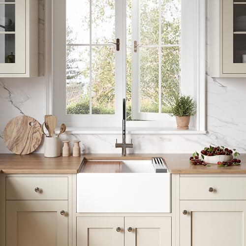 24 in White Fireclay Farmhouse Workstation Sink (24 Inch - Workstation - Single Bowl)