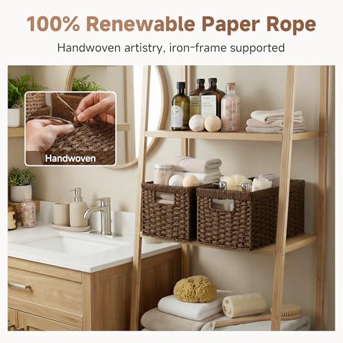 Rectangular Wicker Storage Baskets for Organizing (Dark Brown (Paper Rope) / 2x 13"L x 8¼"W x 7"H)