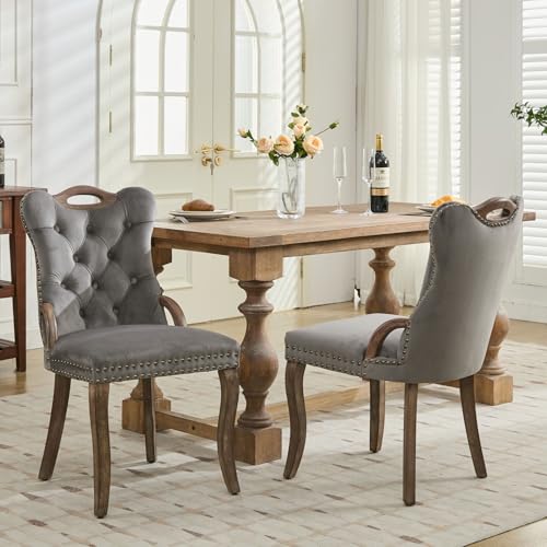 Grey Velvet Upholstered Dining Chairs Set of 2 (Gray 2)