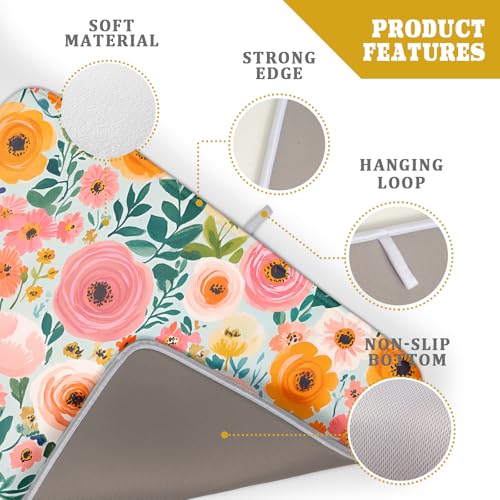 Watercolor Flower Dish Drying Mat (Spring Flowers / 24" x 18")