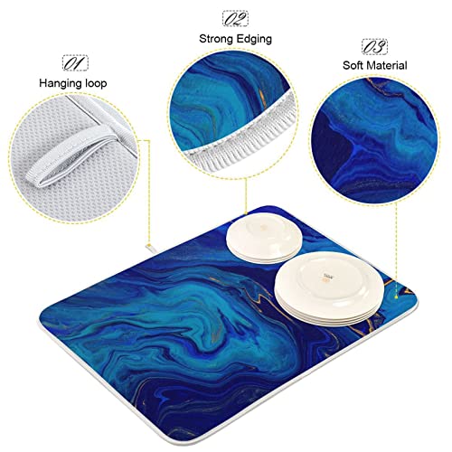 Super Absorbent Dish Drying Mat (Navy Blue Gold Marble / 16" x 18")