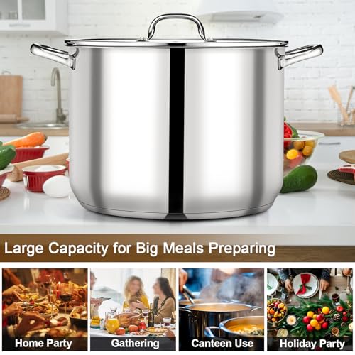 24 QT Stainless Steel Stock Pot with Lid (24 Quarts)