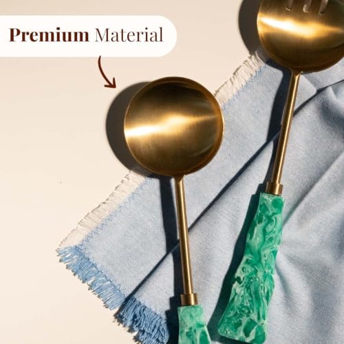 Resin Metal Salad Servers (12 x 3 inches / Metal Aqua)