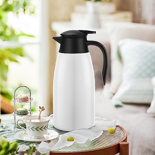 70oz Coffee Carafe Airpot Insulated Coffee Urn Stainless Steel Vacuum Thermal Pot Flask Dispenser for Coffee (White)