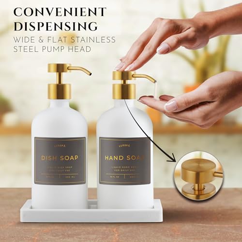 Glass Soap Dispenser Set of 2 (White/Gold)