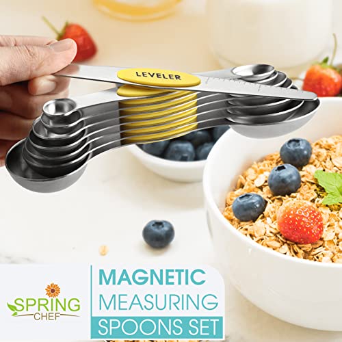 Stainless Steel Magnetic Measuring Spoons Set of 8 (Yellow / 1-Pack)