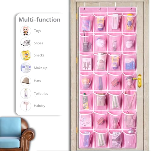 28 Pockets Hanging Shoe Organizer (Pink-1 Pack of 28)