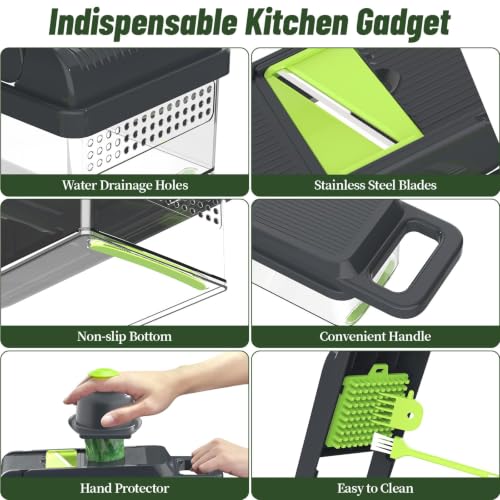 12-in-1 Vegetable Chopper 7 Blades, Veggie Cutter with Handle, Green/Grey