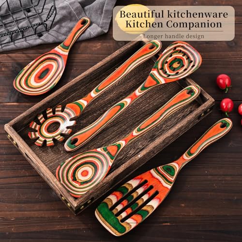 Pakkawood 7 Piece Red Wooden Cooking Utensils (7 PCS Red)
