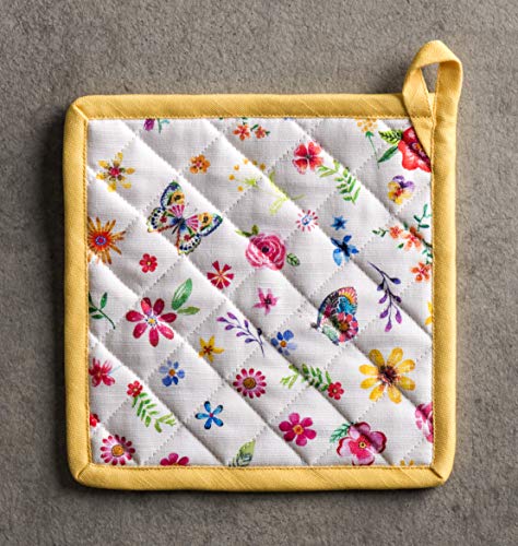 100% Cotton Oven Mitt & Pot Holder Set (034 - Happy Florals - Sweety / 7.5" x 13" & 8" x 8" (Oven Mitt & Pot Holder))