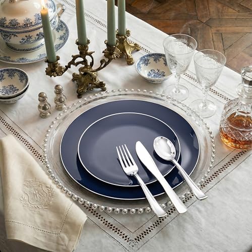 200PCS Blue Plastic Plates with Silver Rim (Blue and Silver / 200)