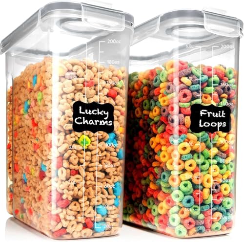 2 Pack (6.3L / 213OZ) EXTRA Large Airtight Food Storage Cereal Containers for Bulk Food Storage BPA-Free Plastic Container, Pantry Organization and Canister for Rice, Pasta, Sugar & Flour (Gray)