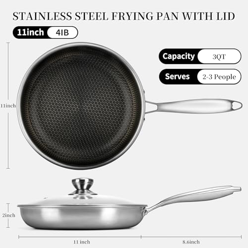 11" Stainless Steel Frying Pan with Lid (11 Inch)