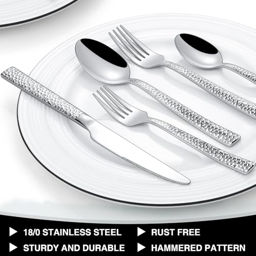 Hammered Silverware Set (Square Hammered)