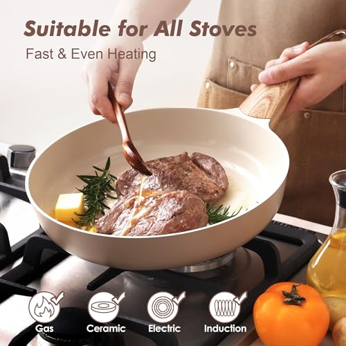8inch Ceramic Nonstick Frying Pan Paella Pan (8 Inch / CERAMIC Taupe)